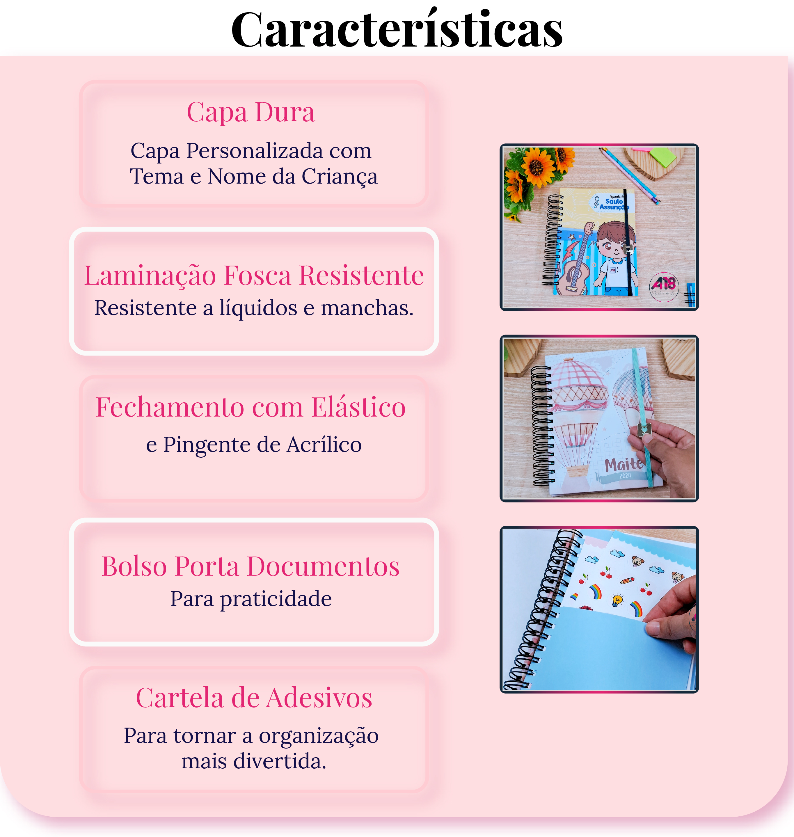 Descubra a excelência da Agenda Escolar Personalizada, cuidadosamente projetada para ajudar na organização do dia a dia escolar e proporcionar uma experiência tátil única. 